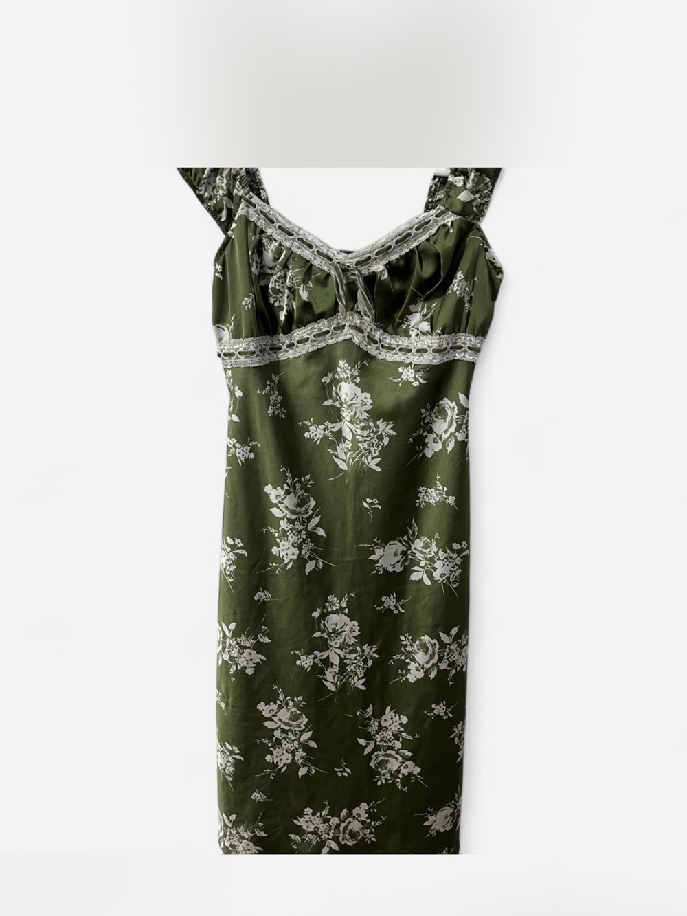Inspired Hearts Olive Green Floral Lace-Trim Maxi Dress
